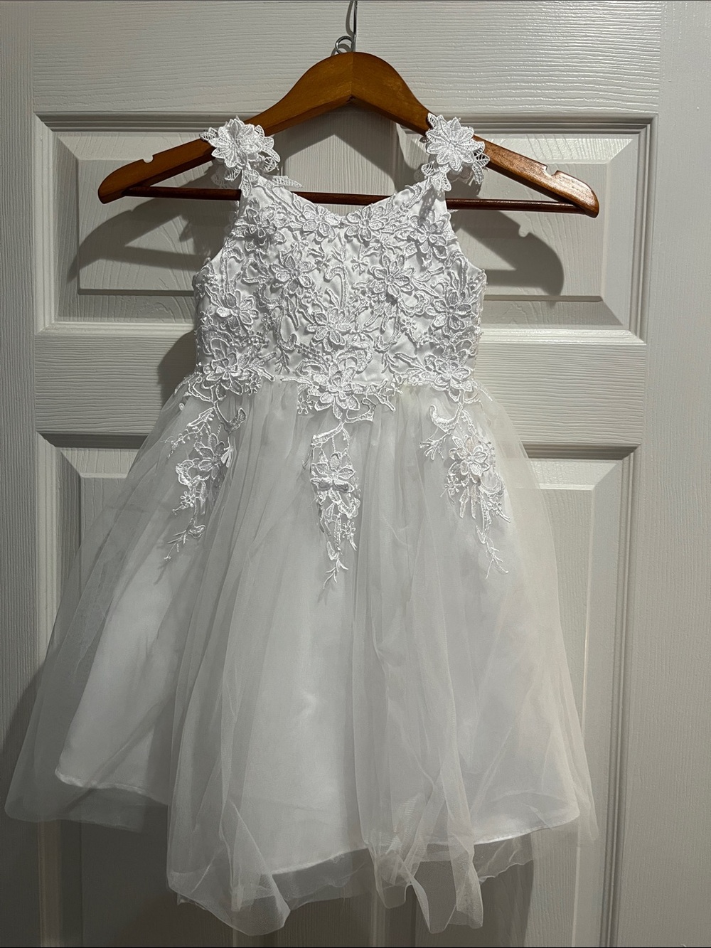 Source Unknown White Floral Lace Tulle Dress for Girls